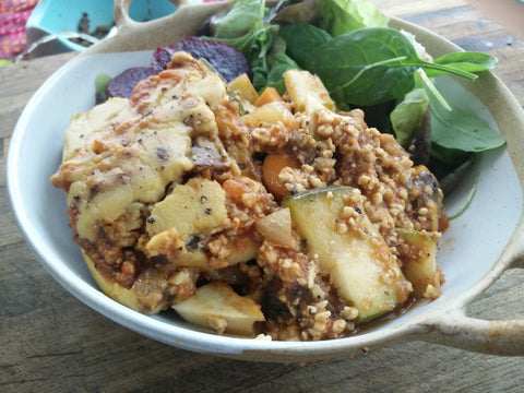 Tempeh lasagne with courgette 'pasta'