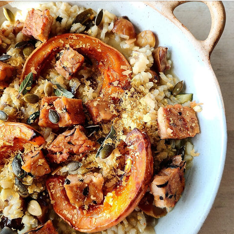 Tempeh Risotto with Roast Squash and Chestnuts